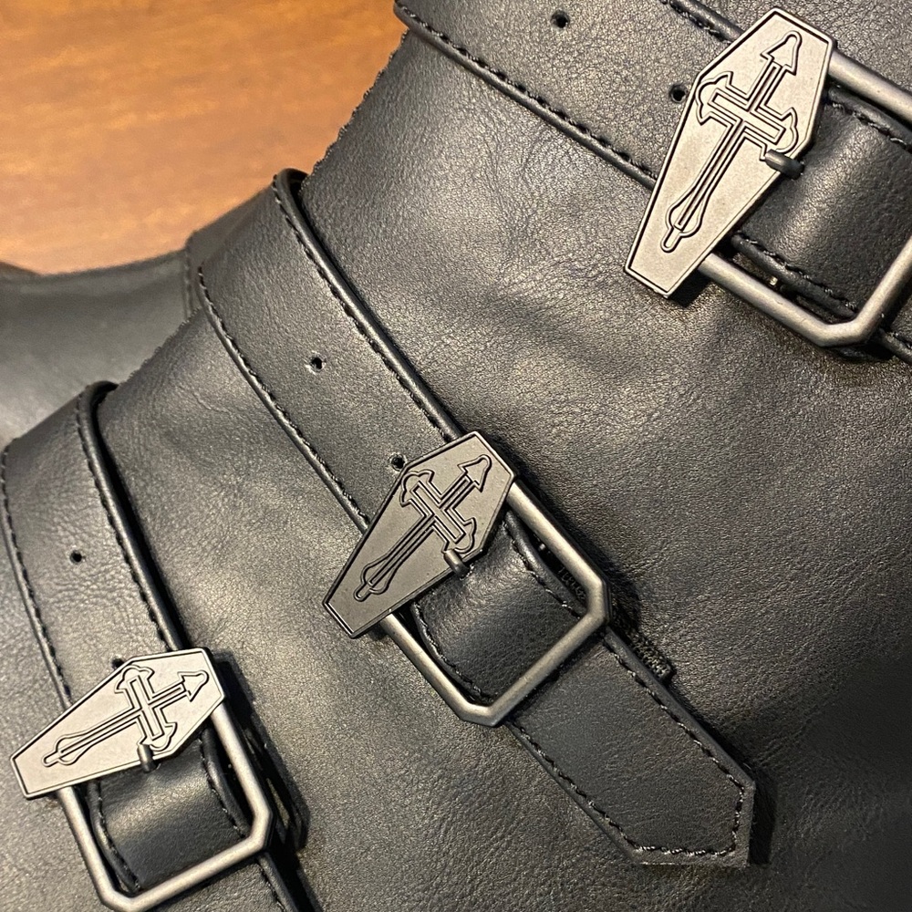 DEMONIA WARLOCK-50-C Men's Black Leather Ankle Boots size 14 - Picture 8 of 8